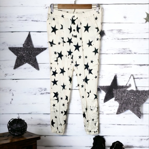 Chaser Pants - Chaser Black Stars Print Lounge Cargo Jogger Sweatpants Size Medium